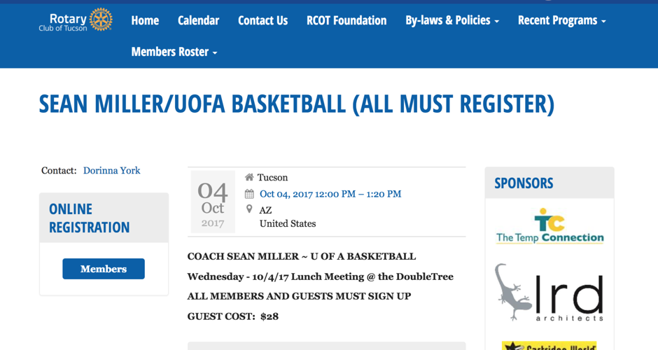 Sean Miller Rotary Club appearance