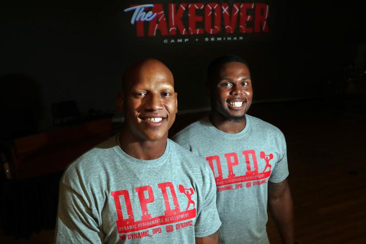 Ryan Shazier, left, and Jerome Howard pose for a portrait during Dynamic Performance Development's summer training camp at Plantation High School on Monday, June 24, 2019.
