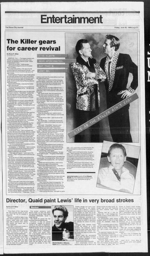 Sioux City Journal interviews Jerry Lee Lewis