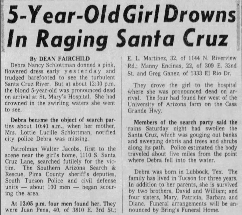 1960 article 5 year old Girl Drowns In Raging Santa Cruz