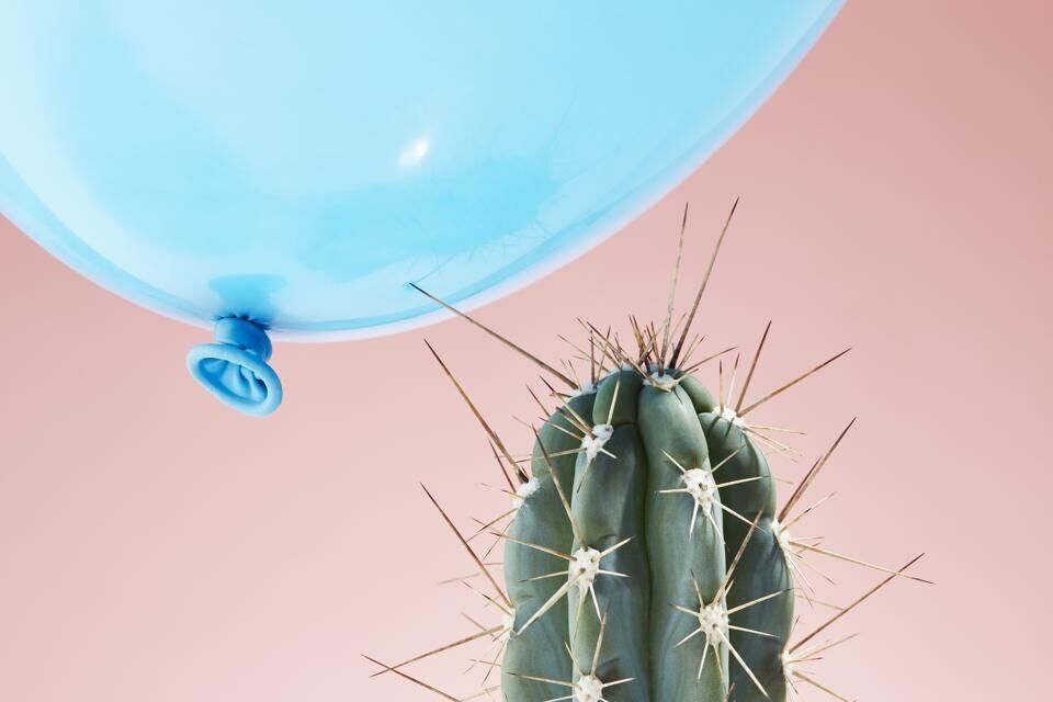 cactus and balloon and spike illustrates deflation