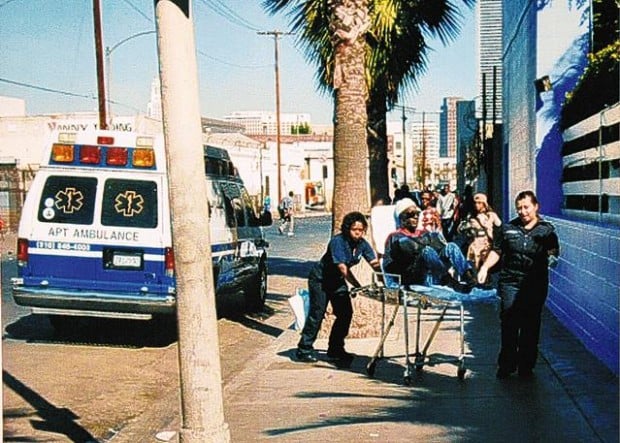 Hospital van dumps paraplegic on Skid Row  