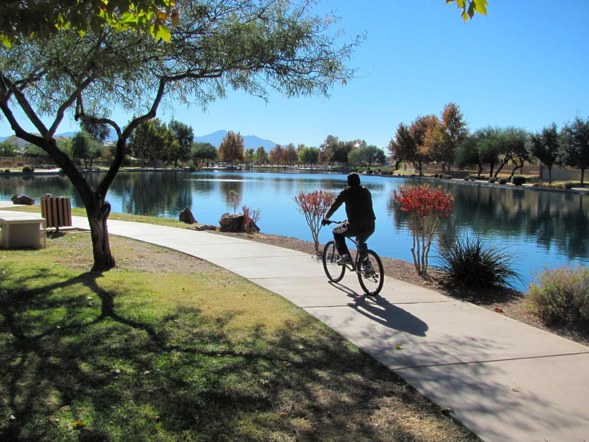 Cyclist at Sahuarita Lake