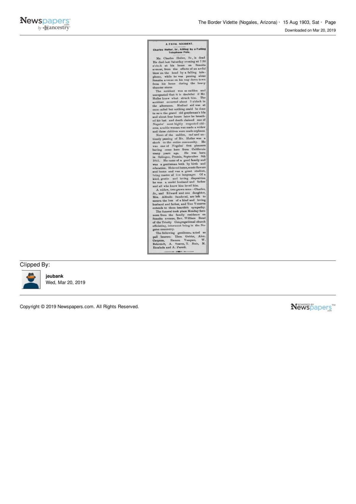 Article from The Border Vidette Aug. 15, 1903