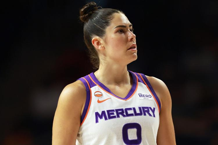 Phoenix Mercury guard Kelsey Plum (0) looks on during the first half against the Washington Mystics at CareFirst Arena in Washington, D.C., on Aug. 9, 2026.