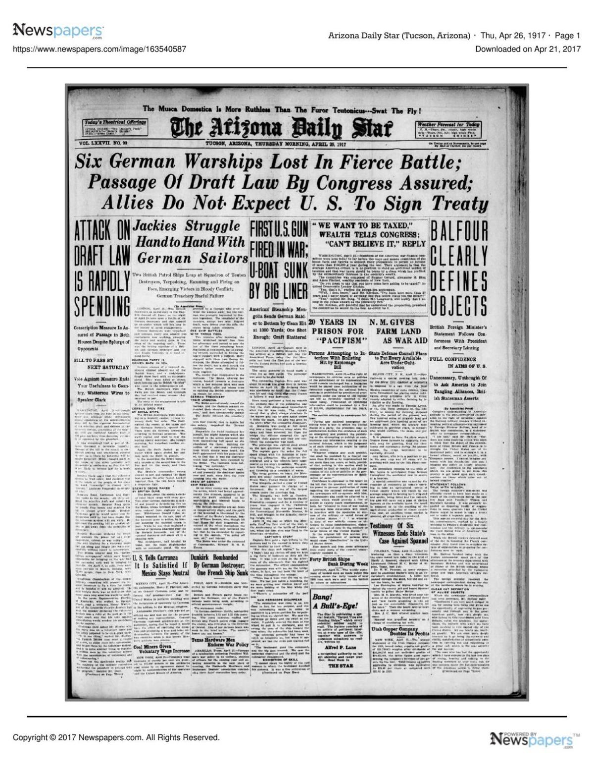 Arizona Daily Star front page April 26, 1917.pdf