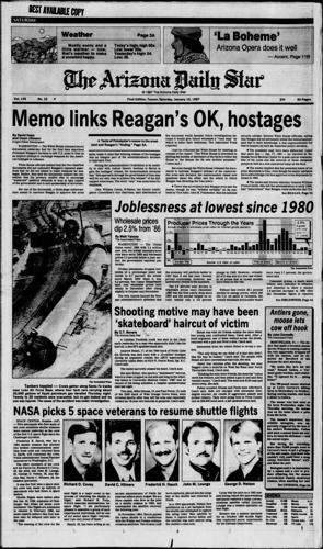 Arizona Daily Star front page Jan. 10, 1987