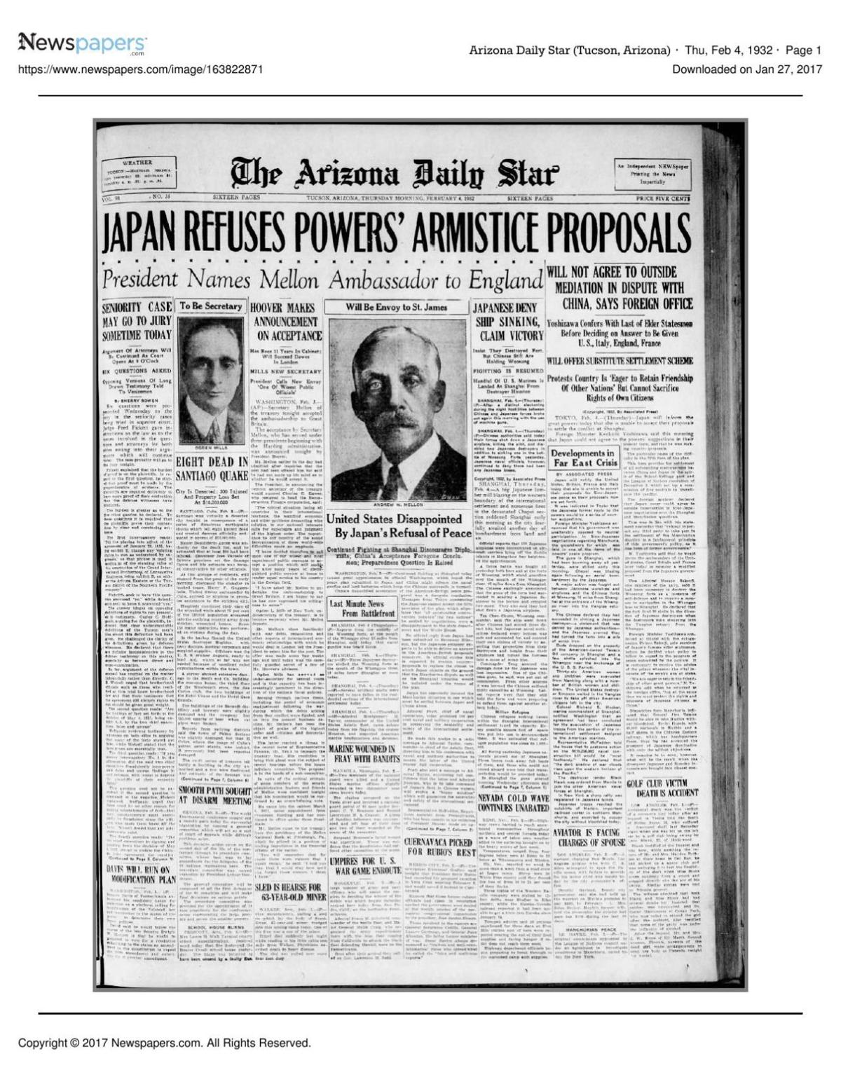 Arizona Daily Star front page Feb. 4, 1932