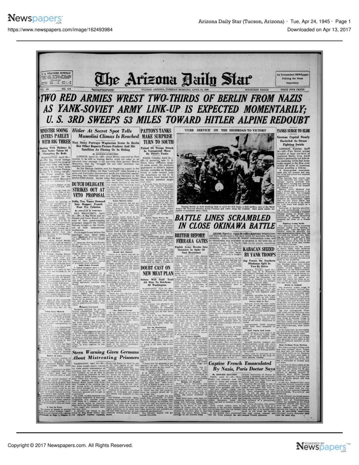 Arizona Daily Star front page April 24, 1945.pdf
