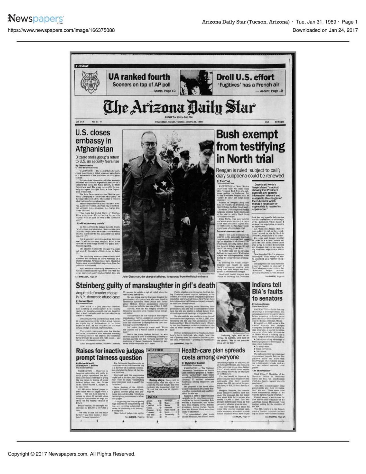 Arizona Daily Star front page Jan. 31, 1989