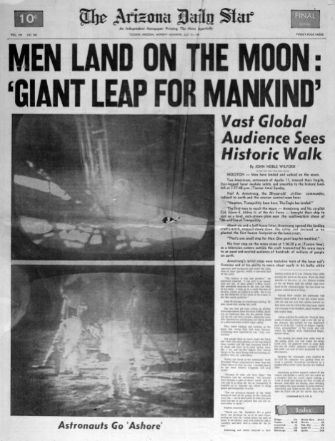 Arizona Daily Star front page from July 21, 1969: Apollo 11 moon landing