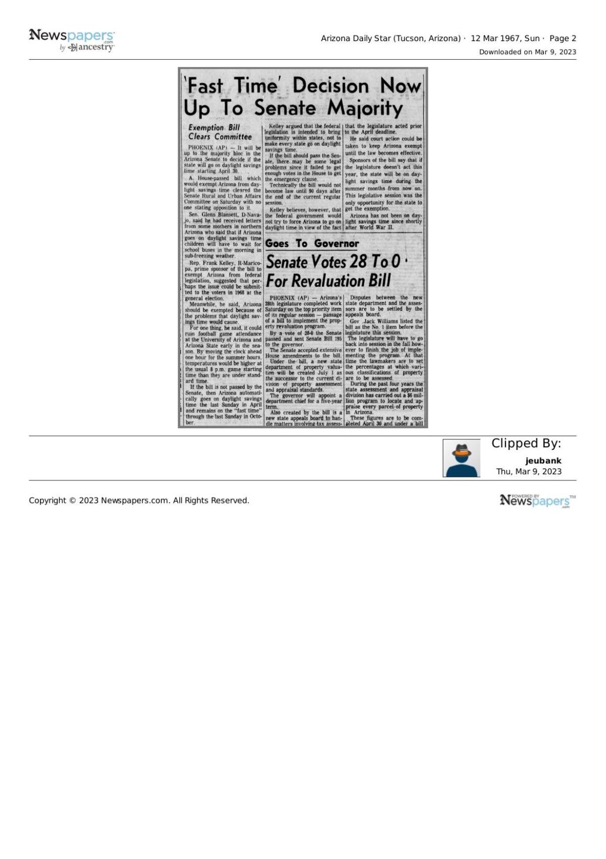 Arizona Daily Star article March 12, 1967