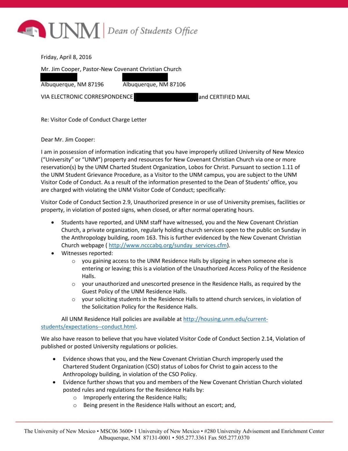 Church leaders banned, student club suspended at UNM