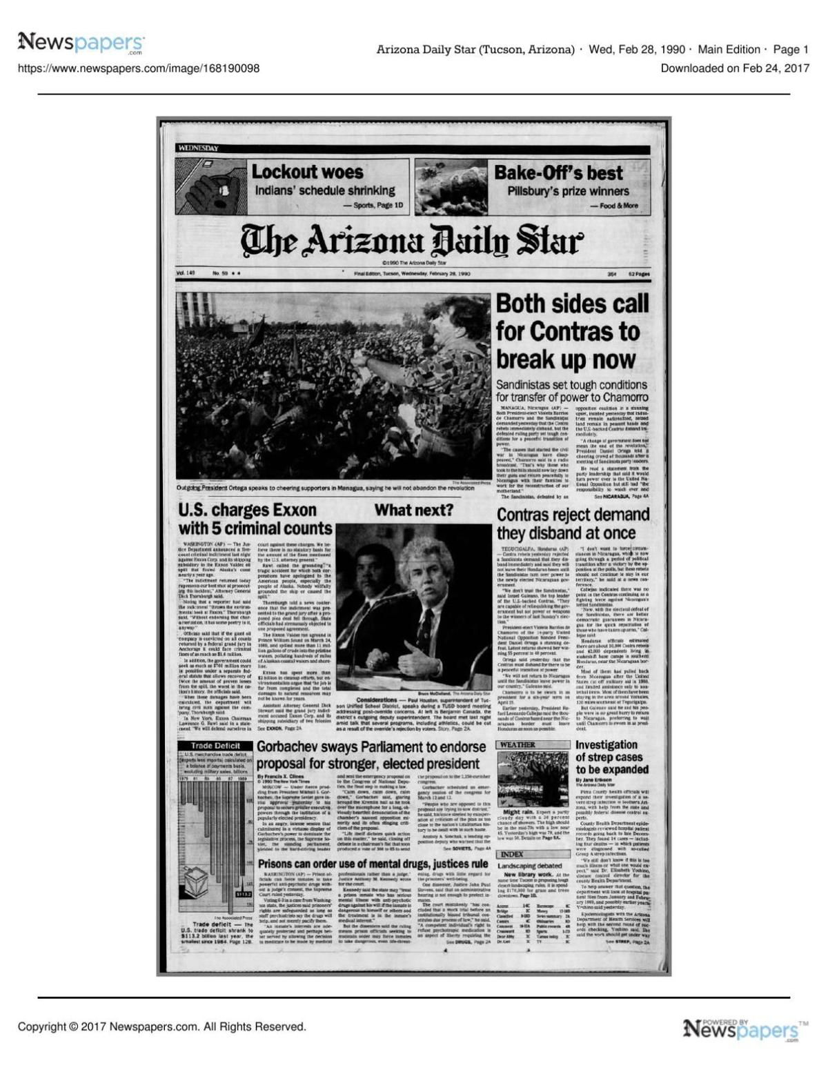 Arizona Daily Star front page Feb. 28, 1990