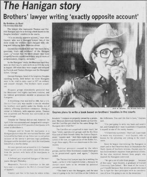 Sept. 6, 1981: The Hanigan story: Brothers' lawyer writing 'exactly opposite account'