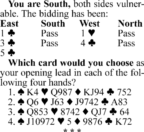 Bridge : Opening-lead quiz  