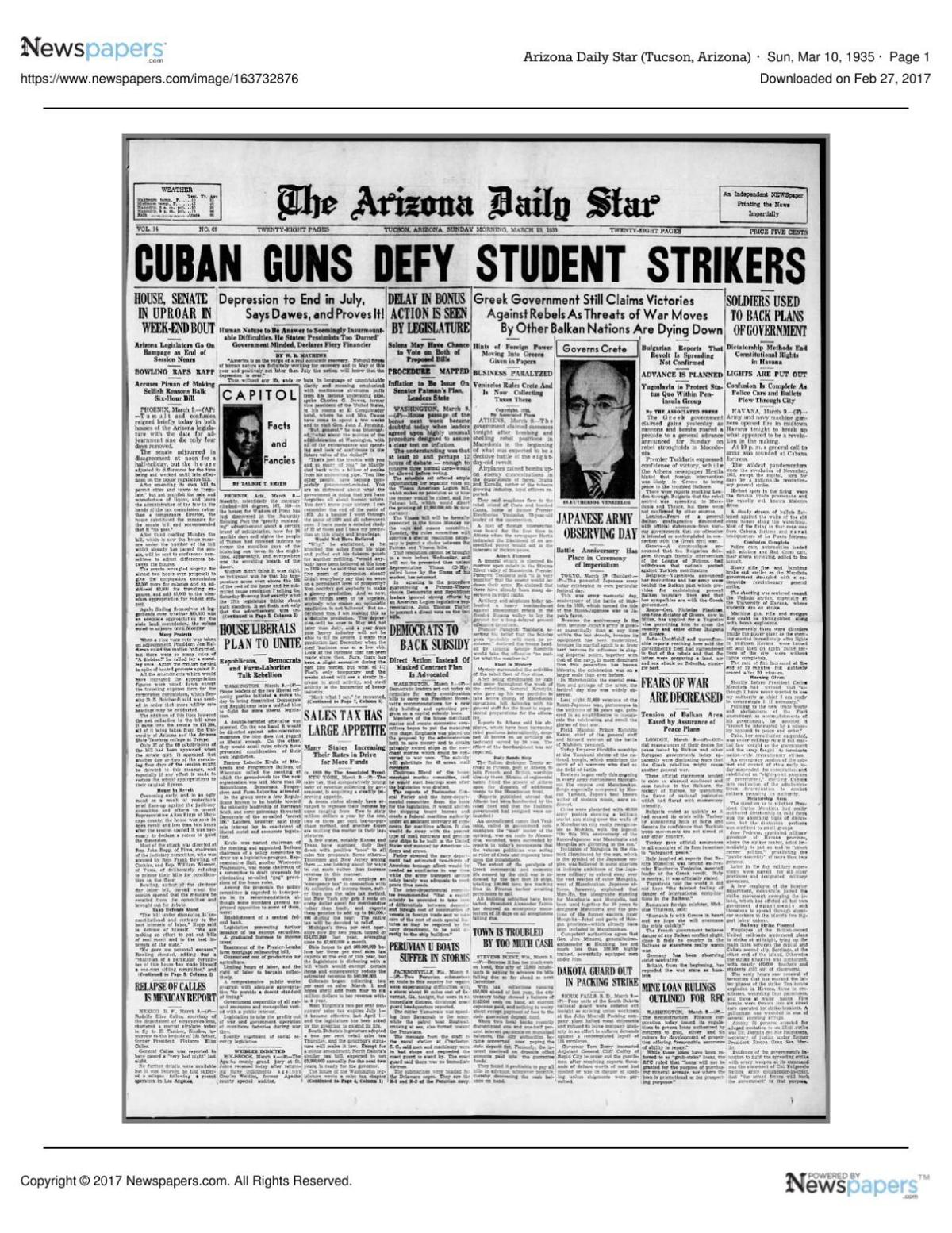 Arizona Daily Star front page March 10, 1935