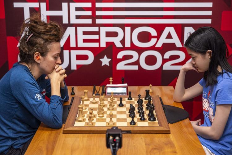 Alice Lee and Irina Krush in the American Cup chess tournament finals