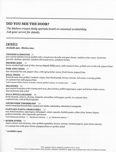 Hotel Congress dinner menu