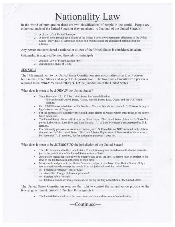 Nationality and Immigration Law