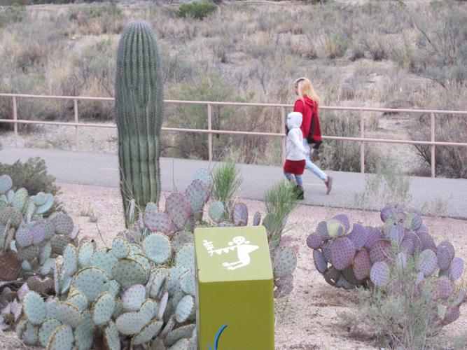 Walkers and petroglyph sign