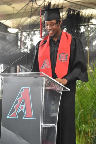 Adriel Radney speaks during the Arizona Diamondbacks' Class of 2025 graduation ceremony in Boca Chica, Dominican Republic.