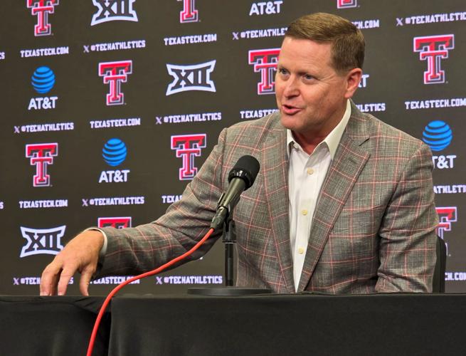 Texas Tech director of athletics Kirby Hocutt addresses the media, Thursday, August 14, 2025, in the press conference room at Jones AT&T Stadium.