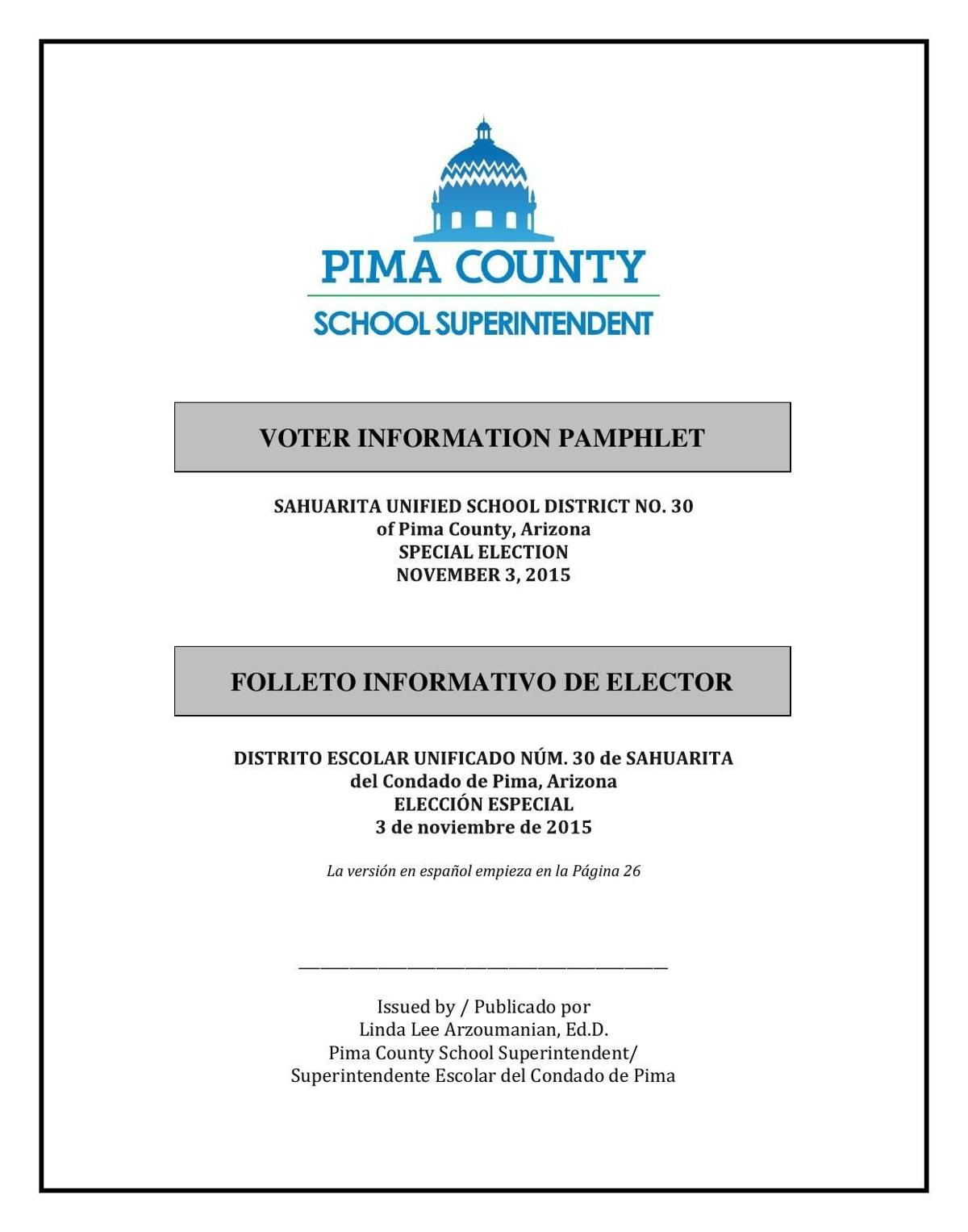 Sahuarita Unified School District Voter Pamphlet 2015