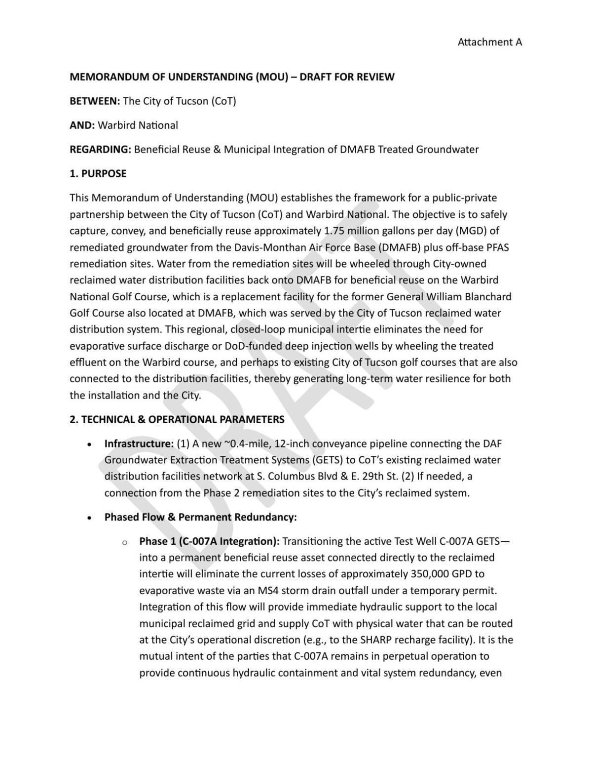 Proposed Tucson memorandum of understanding