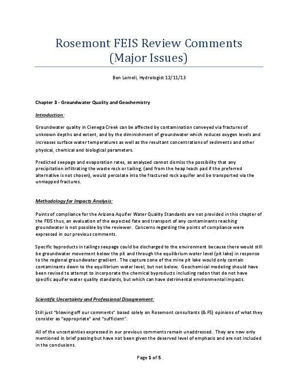 Ben Lomeli memo on final Rosemont EIS