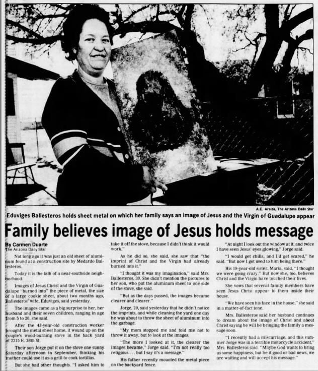 Dec. 2, 1986: Jesus in aluminum sheet