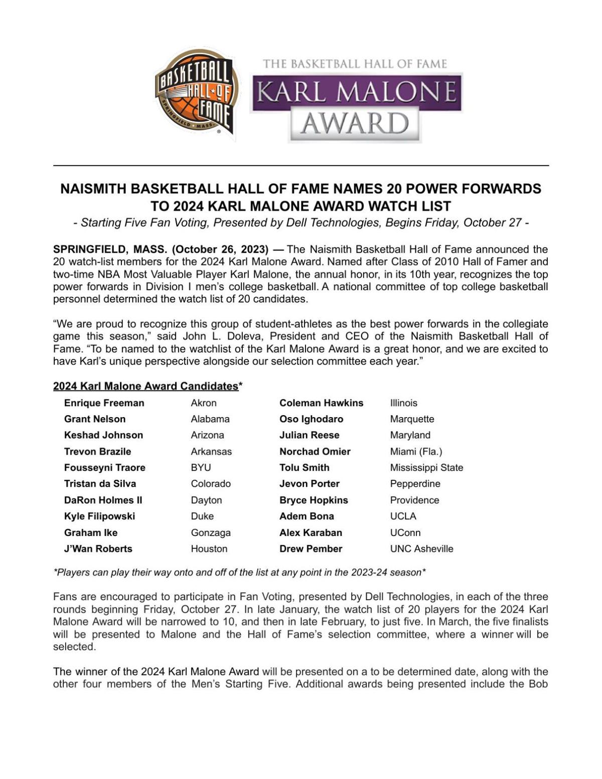 Karl Malone preseason 2023-24 watch list