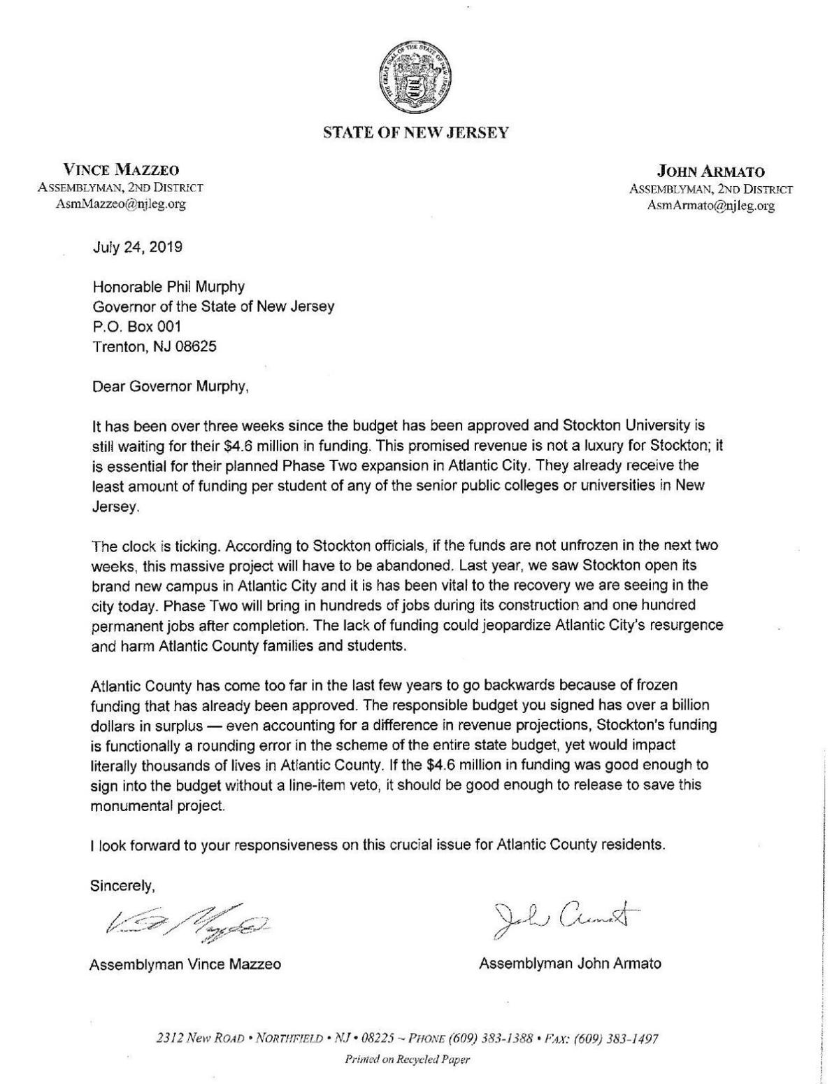 Mazzeo Armato letter to governor