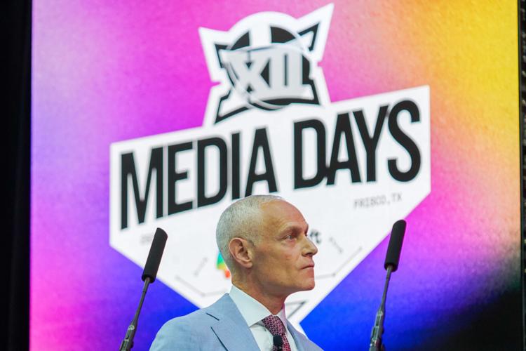 Big 12 Commissioner Brett Yormark addresses the media during the 2025 Big 12 Football Media Days at The Star in Frisco, Texas, on July 8, 2025.