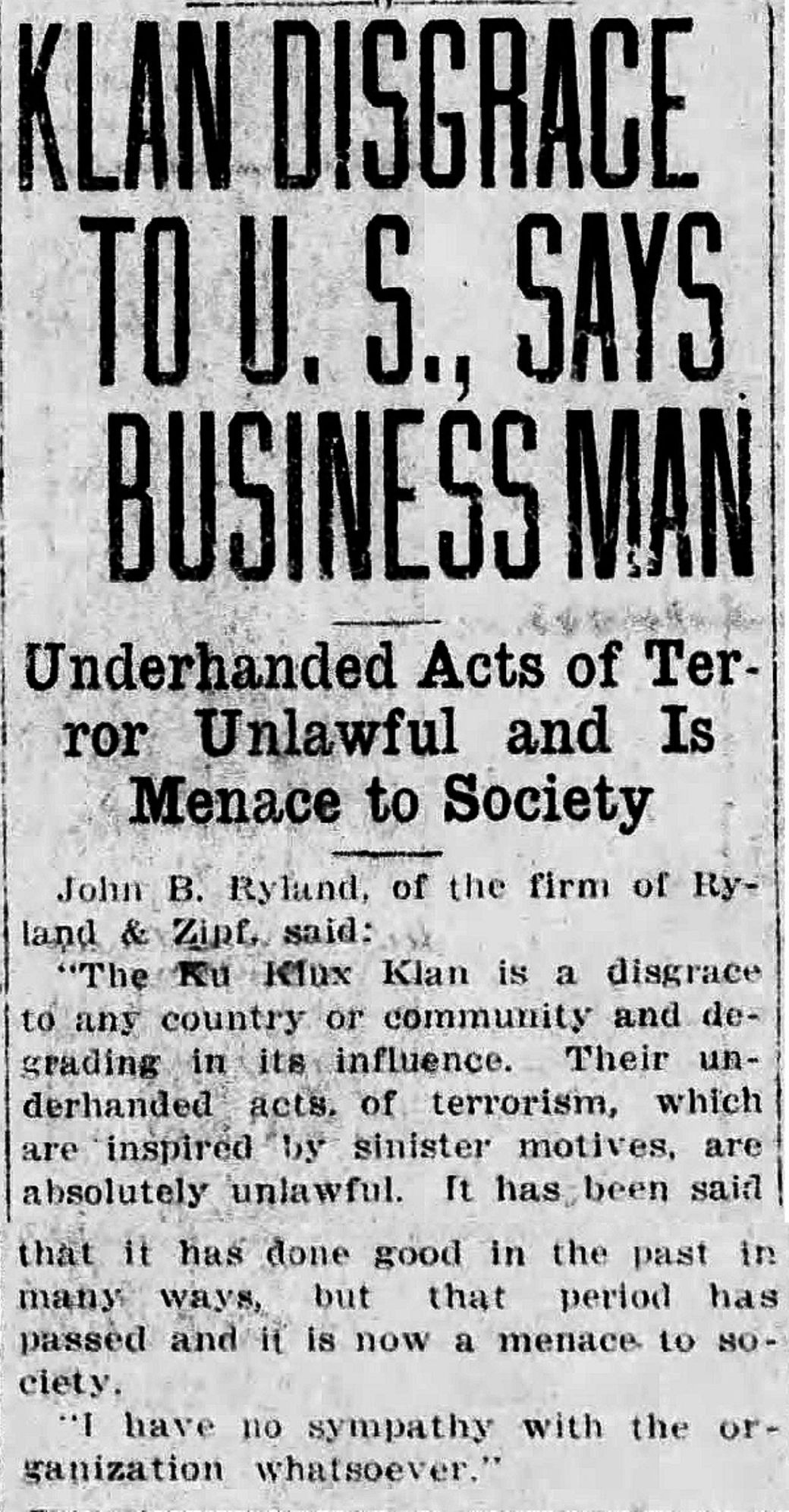 Klan disgrace to U.S., says businessman