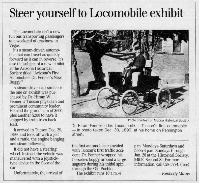 Arizona Daily Star article Dec. 10, 1999; Locomobile