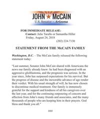 Sen. John McCain to end medical treatment