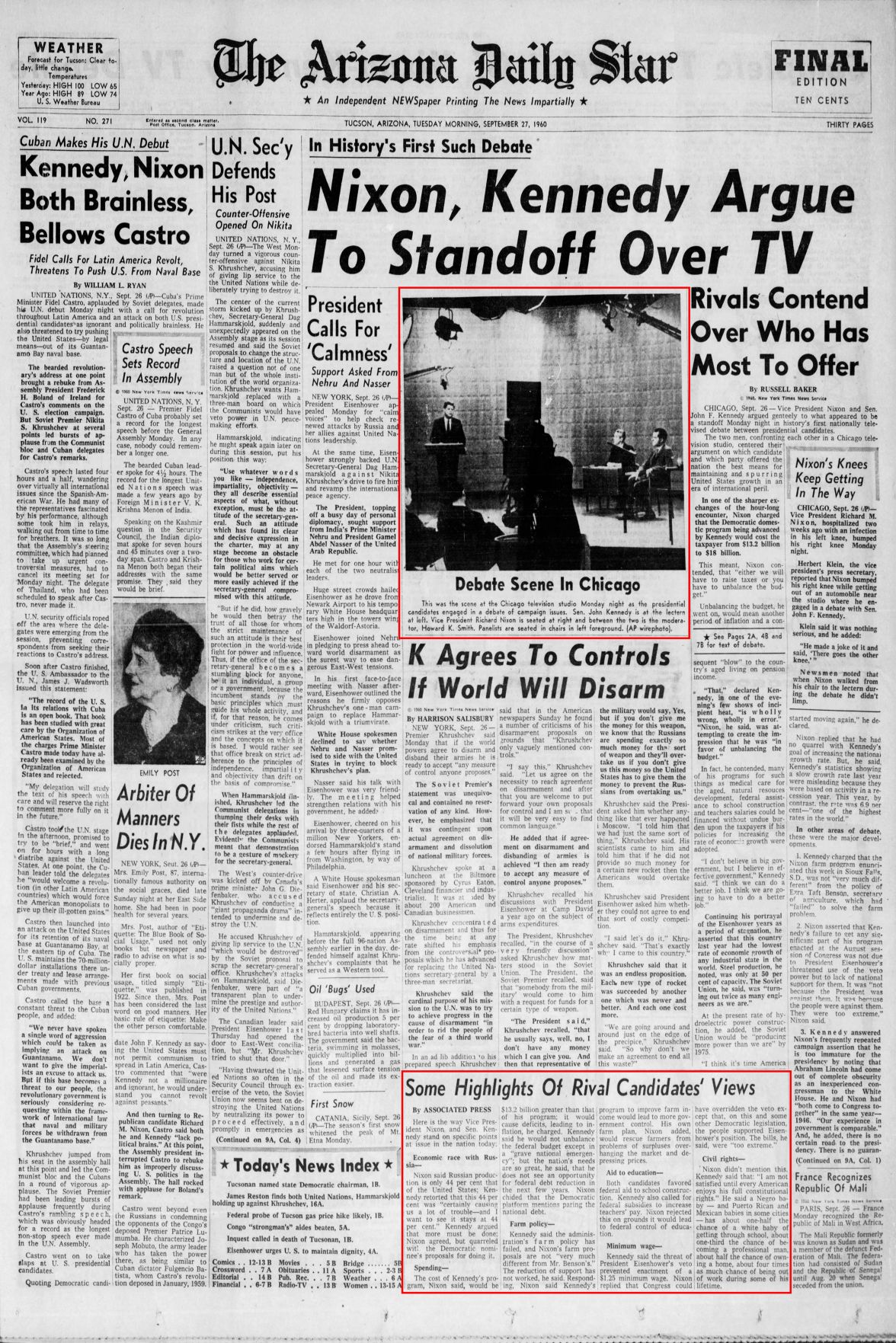 Sept. 27, 1960: Nixon-Kennedy televised debate