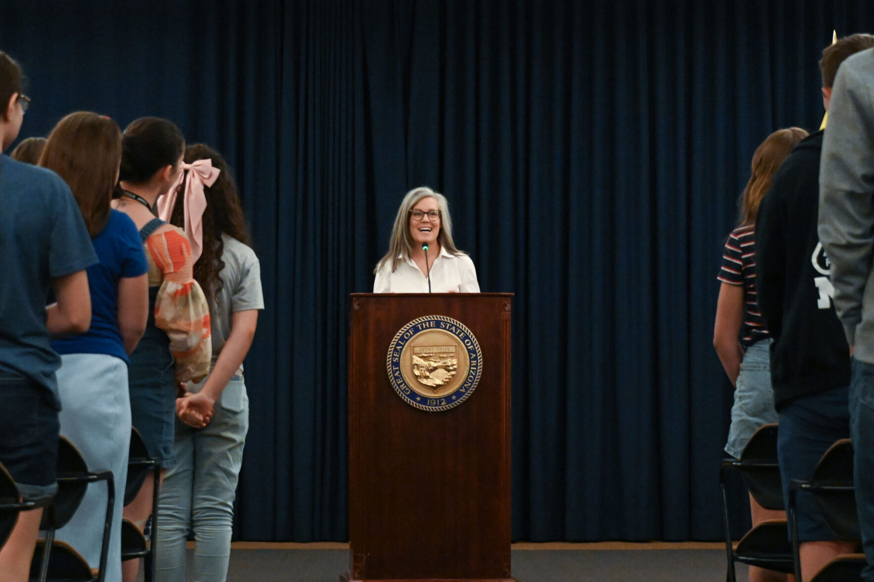 Gov. Hobbs tells middle schoolers to seek mentors, get involved