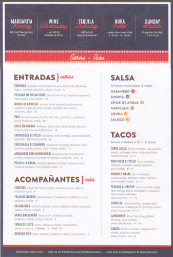 Reforma menu