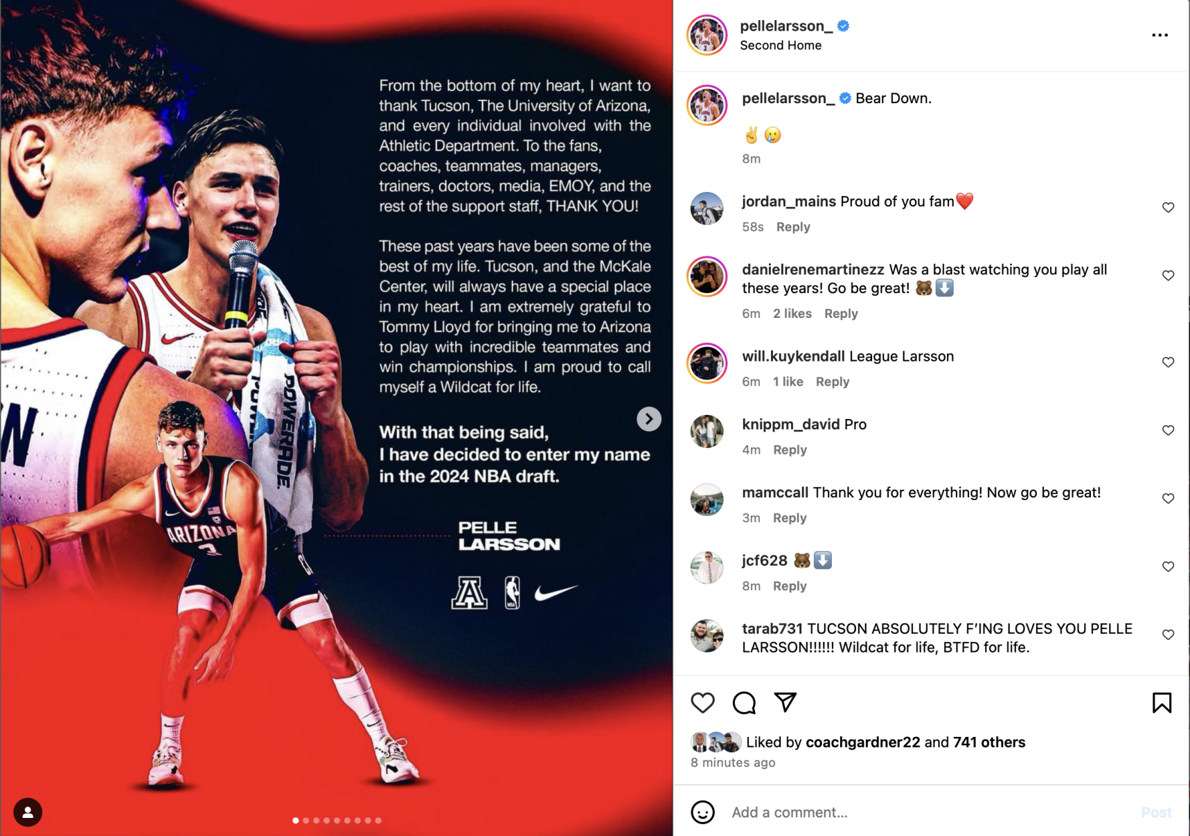 Pelle Larsson announces he's entering NBA Draft