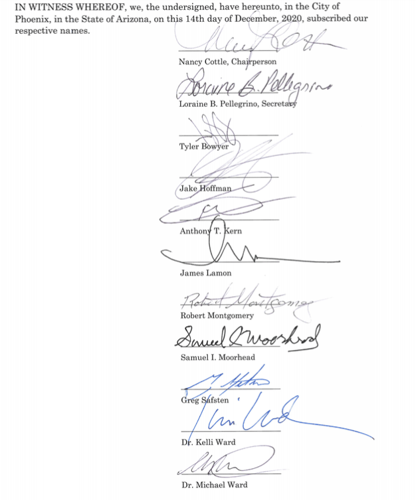 Arizona false electors signature page