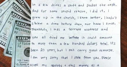 'Sorry that I stole from you,' ex-waitress tells Tucson restaurant owner in letter filled with $1,000