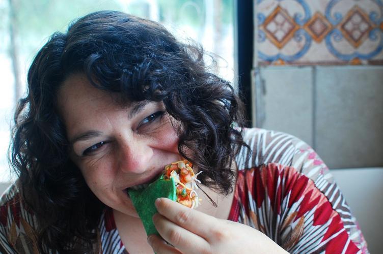 Andi eating at Taco Shop