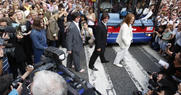 Beatles fans swarm Abbey Road on album anniversary  