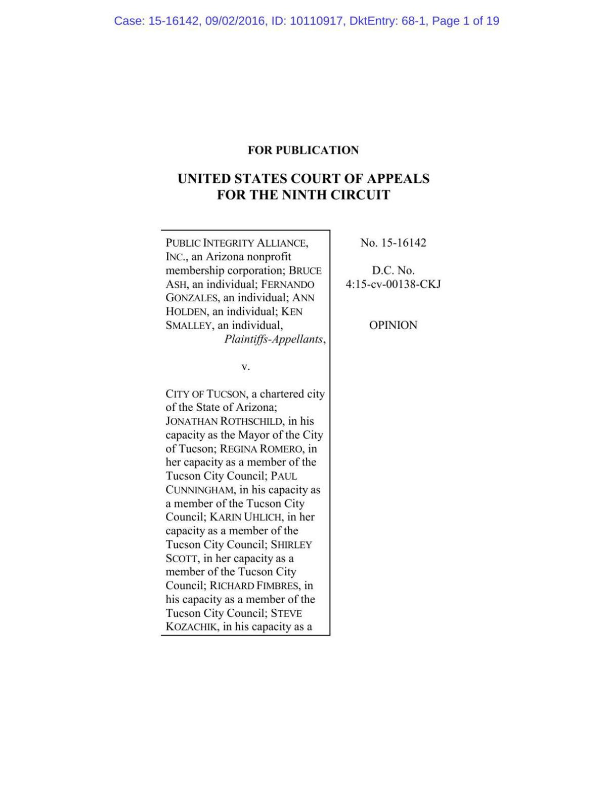 Ninth Court ruling, City of Tucson