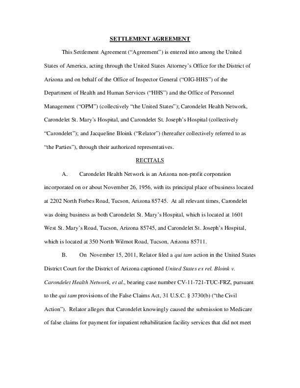 Carondelet settlement agreement