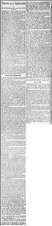 Arizona Daily Star article April 23, 1897, Tucson as a sanitarium