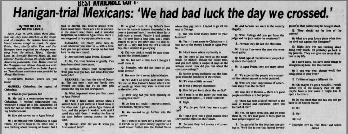 Nov. 20, 1977: Hanigan-trial Mexicans: 'We had bad luck the day we crossed'