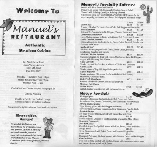 Manuel's menu